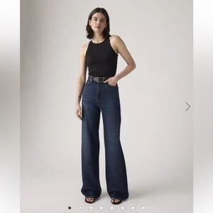 RIBCAGE WIDE-LEG LINEN+ DENIM WOMEN'S JEANS DARK RINSE